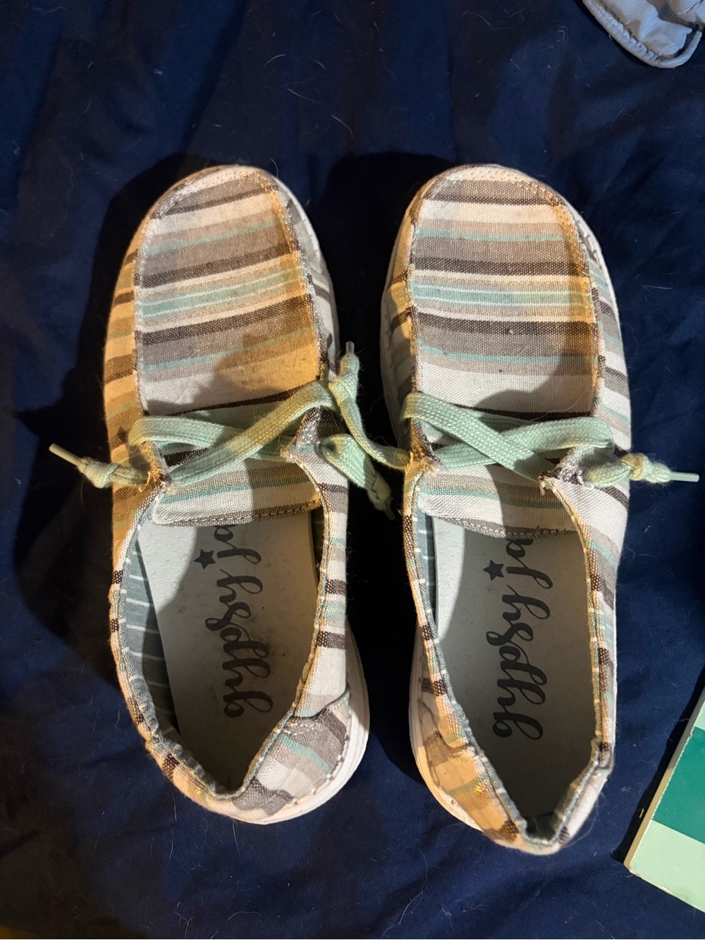 Gypsy Jazz Striped Canvas Slip-On Shoes in Mint & Brown